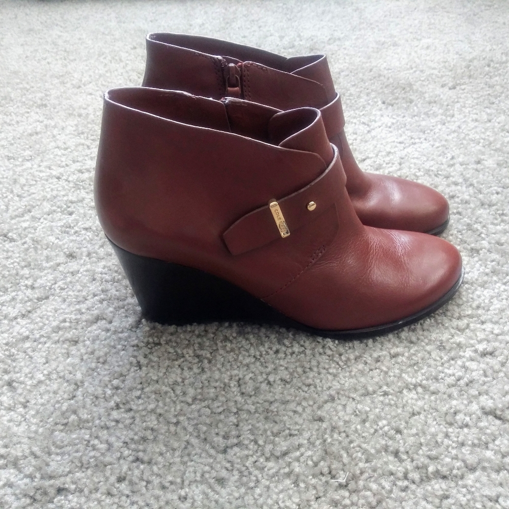 Cole haan brown ankle wedge boot